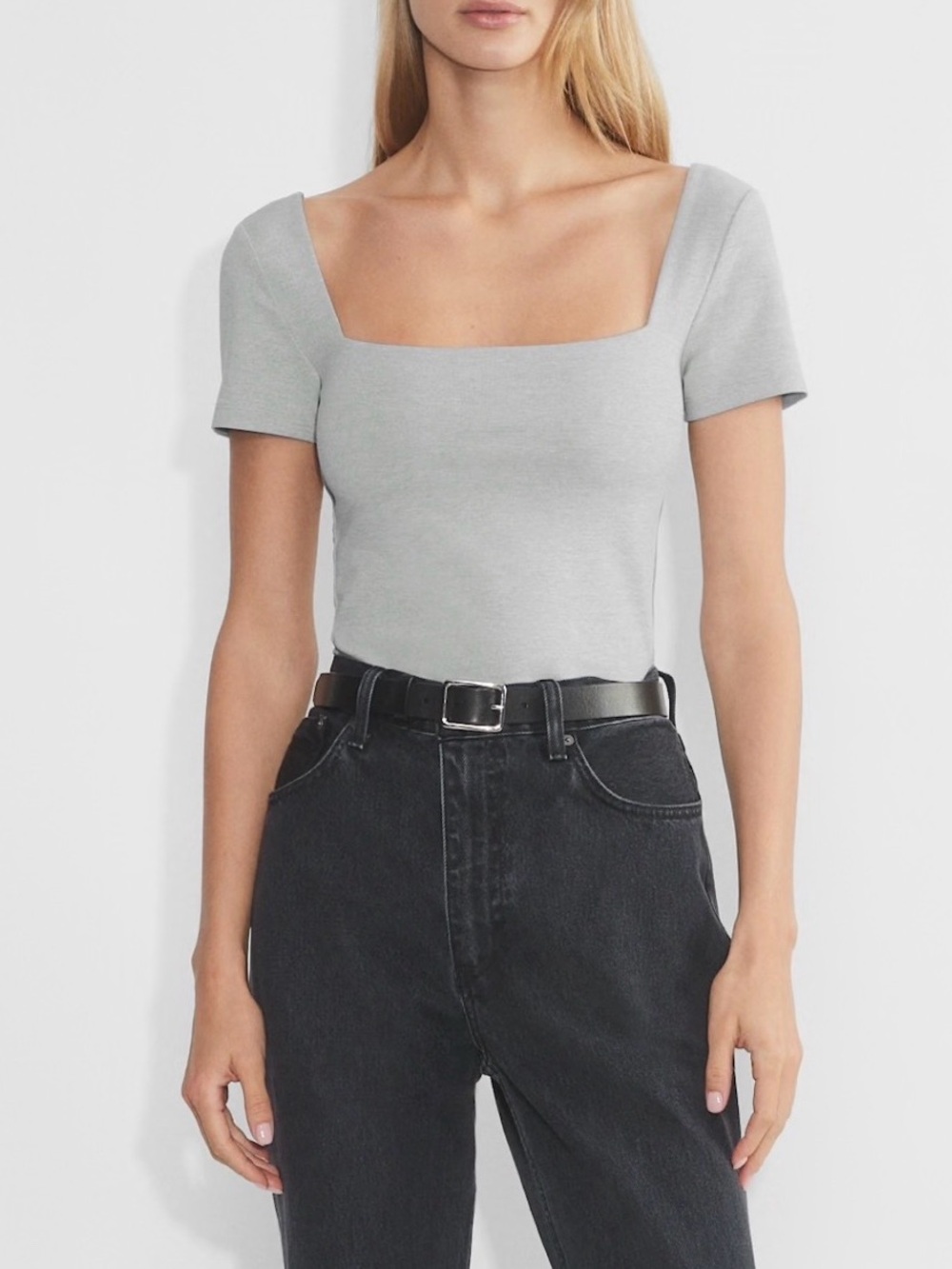 Aritzia Contour Square-Neck Short Sleeve Top - Light Gray